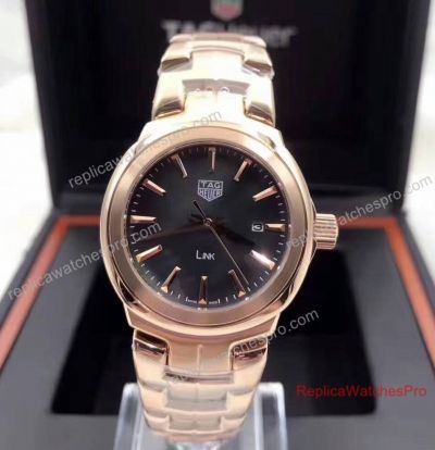 Fake Tag Heuer Link Ladies Watch Rose Gold Black Face